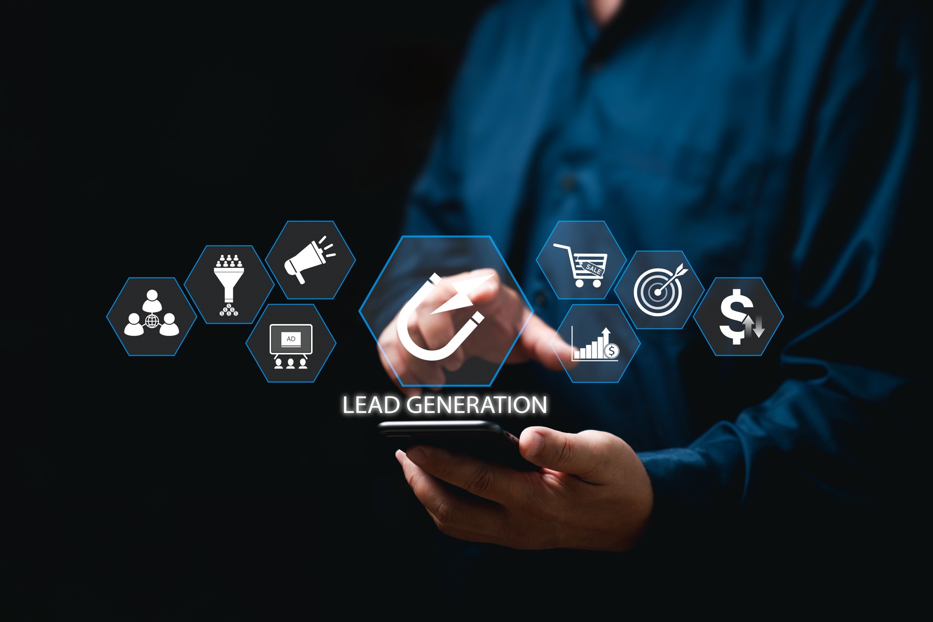 Businessman use data on smartphones to drive marketing automation online technology, Finding and identifying customers' business products, business decisions