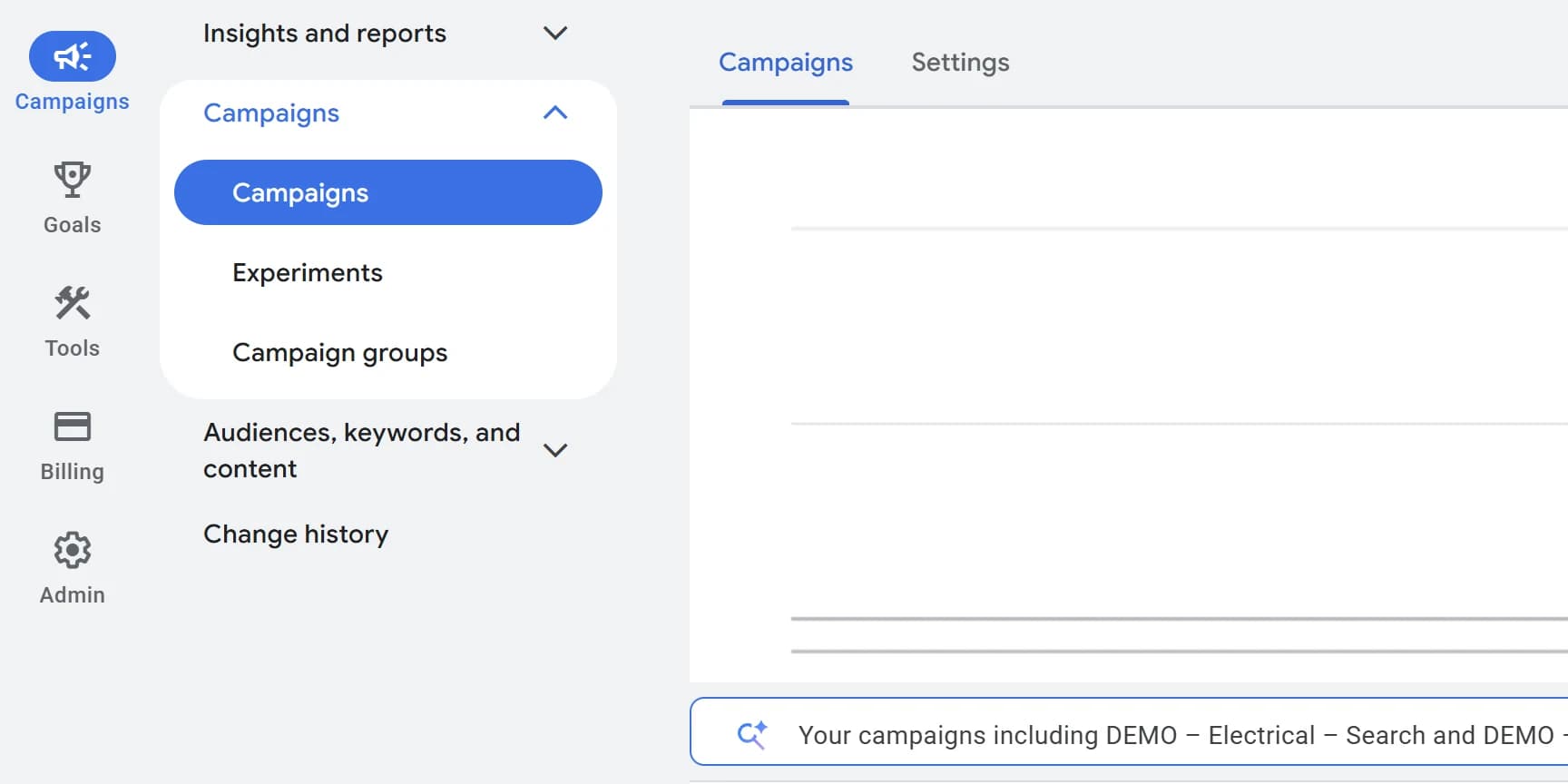 The Google Ads left menu with Campaigns selected.